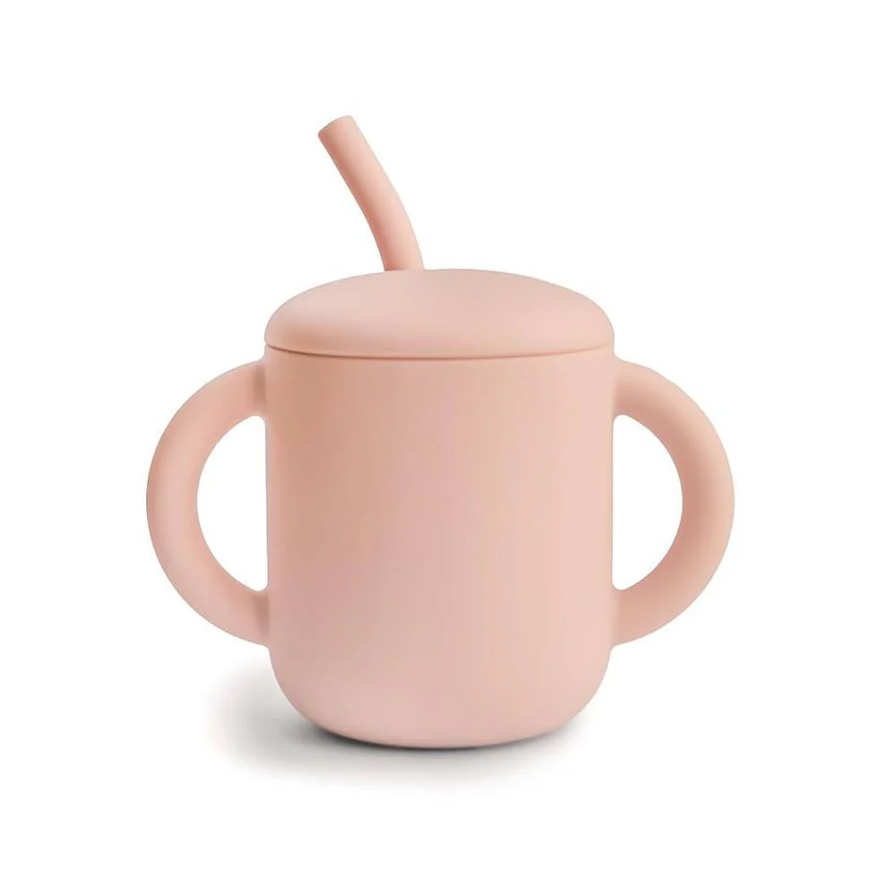 Copo com Palhinha e Asas em Silicone Mushie Blush