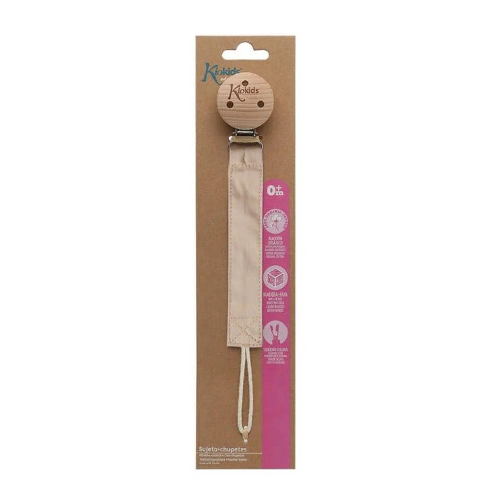 Corrente para Chupeta em Tecido com Clip em Madeira Kiokids Bege - Image 5