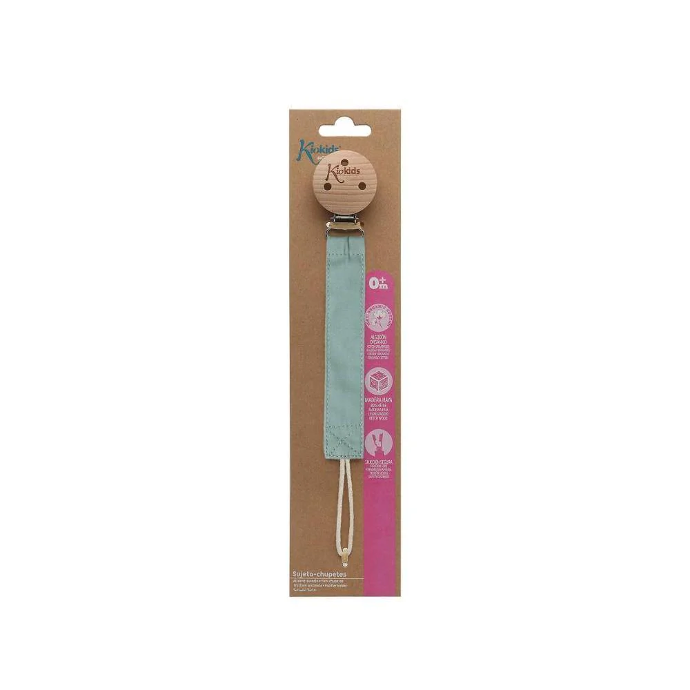 Corrente para Chupeta em Tecido com Clip em Madeira Kiokids Sage - Image 5