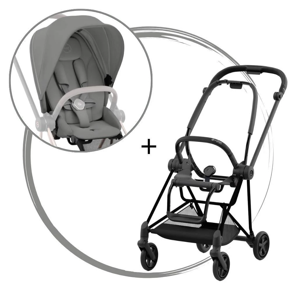 Carrinho Cybex Platinum Mios Matt Black + Pack de Tecidos Mirage Grey