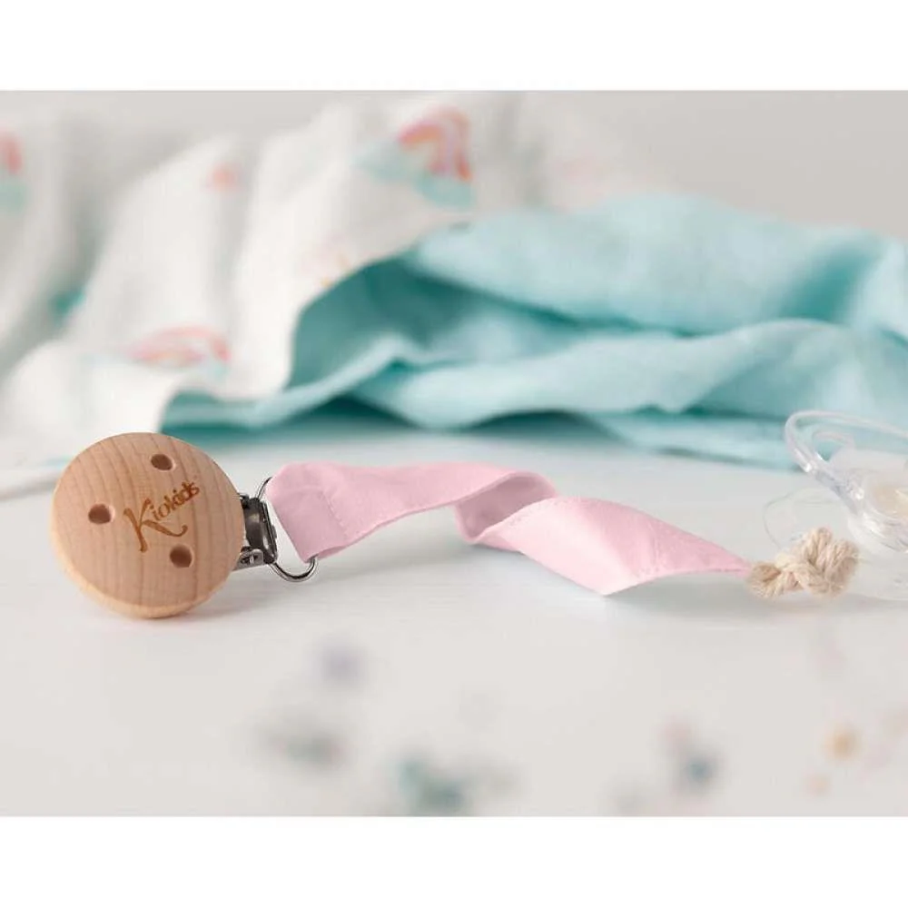 Corrente para Chupeta em Tecido com Clip de Madeira Kiokids Rosa - Image 2