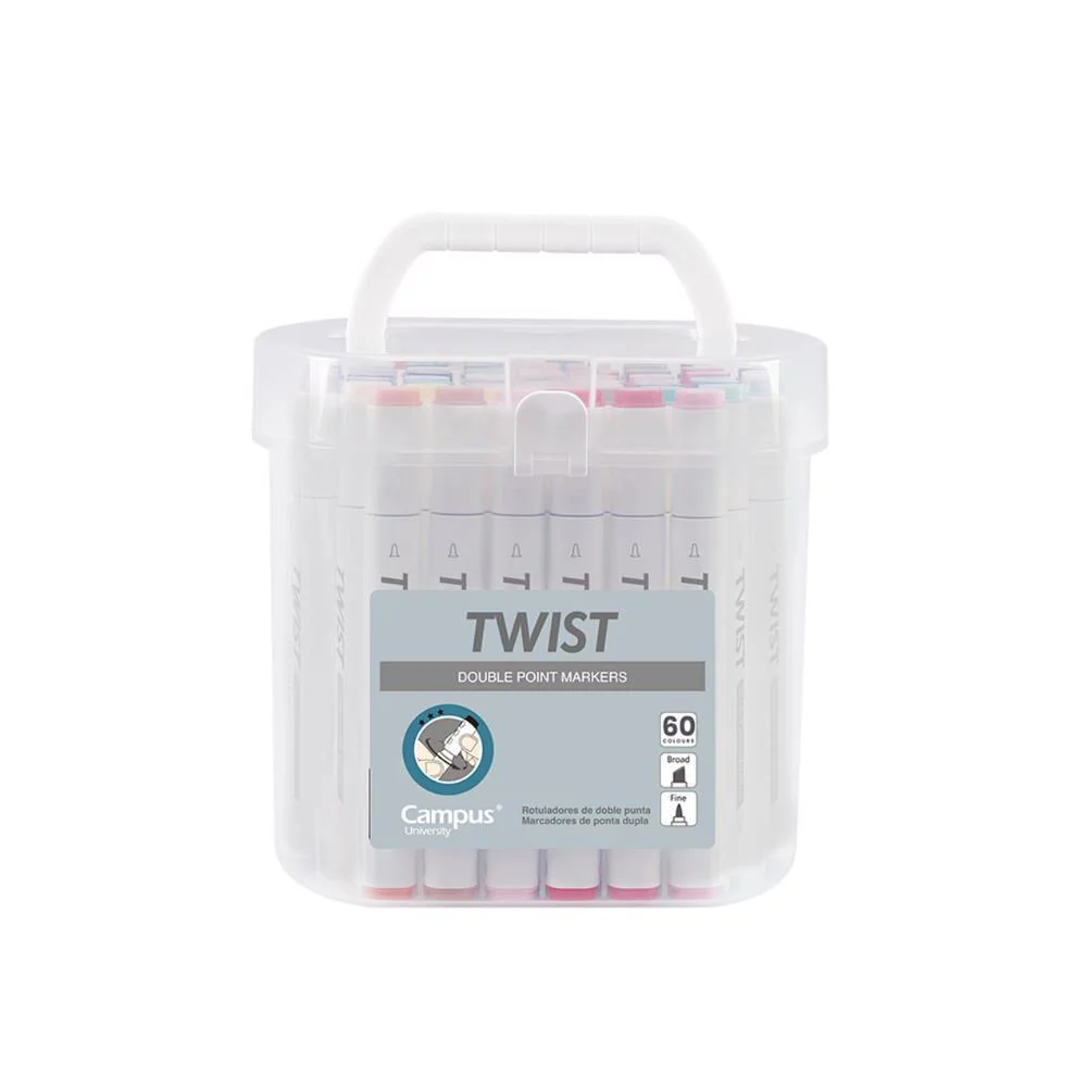 Marcadores Campus Twist com Ponta Dupla 60 Cores 5mm