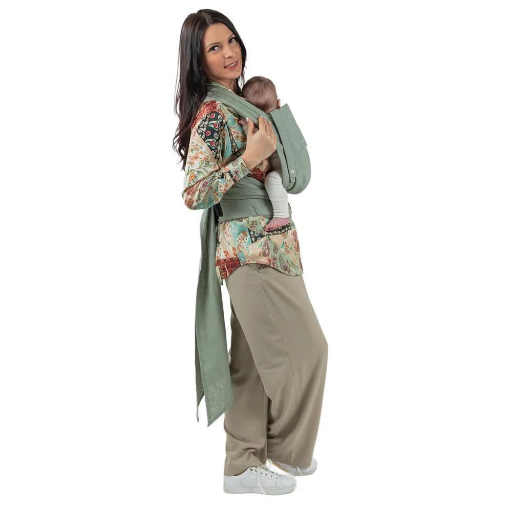 Marsúpio/Porta-Bebés Isara Quick Half Buckle Linen Sage Green - Image 6