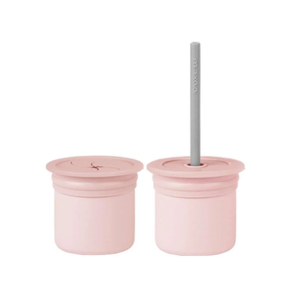 Copo Sip/Snack com Palhinha em Silicone Minikoioi Pinky Pink