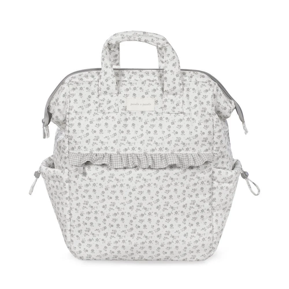 Mochila Pasito a Pasito Little Bloom Flowers Grey