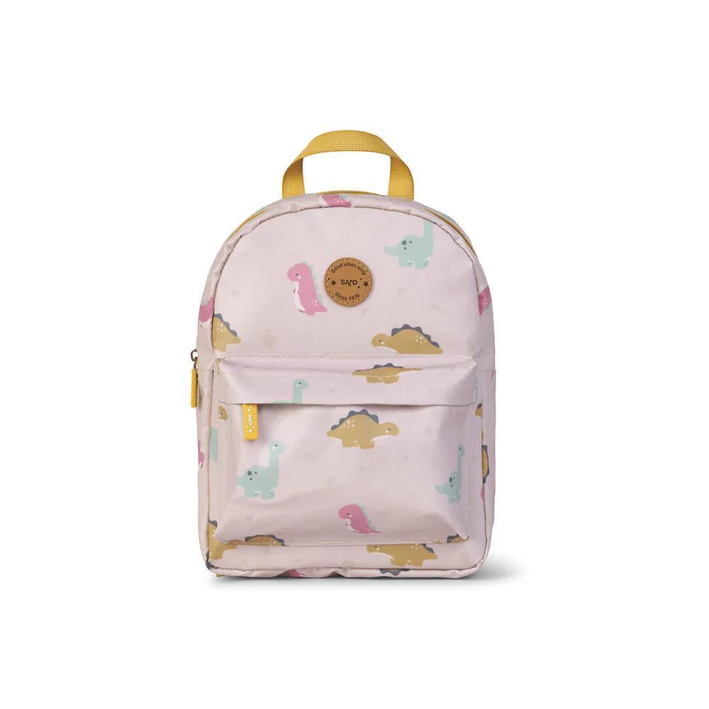 Mochila Pequena com Bolso Saro Happy Dinos Mostarda 29cm