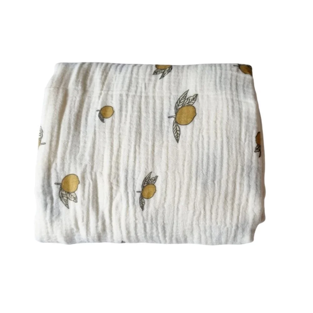 Musselina em Algodão Rammelaartje Lemons Beige 130x110cm