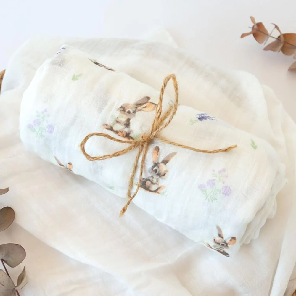 Musselina em Bambu Kiokids Coelhos Lavanda 120x120cm - Image 3