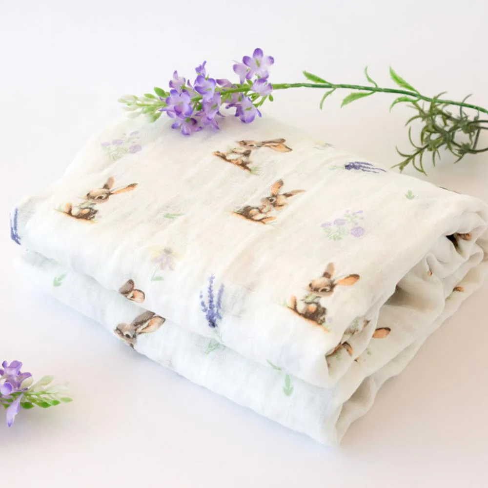 Musselina em Bambu Kiokids Coelhos Lavanda 120x120cm - Image 4