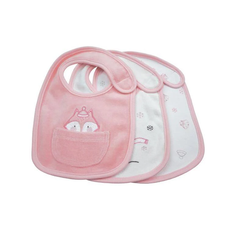 Olmitos Conjunto de 3 Babetes Raposa Rosa/Branco