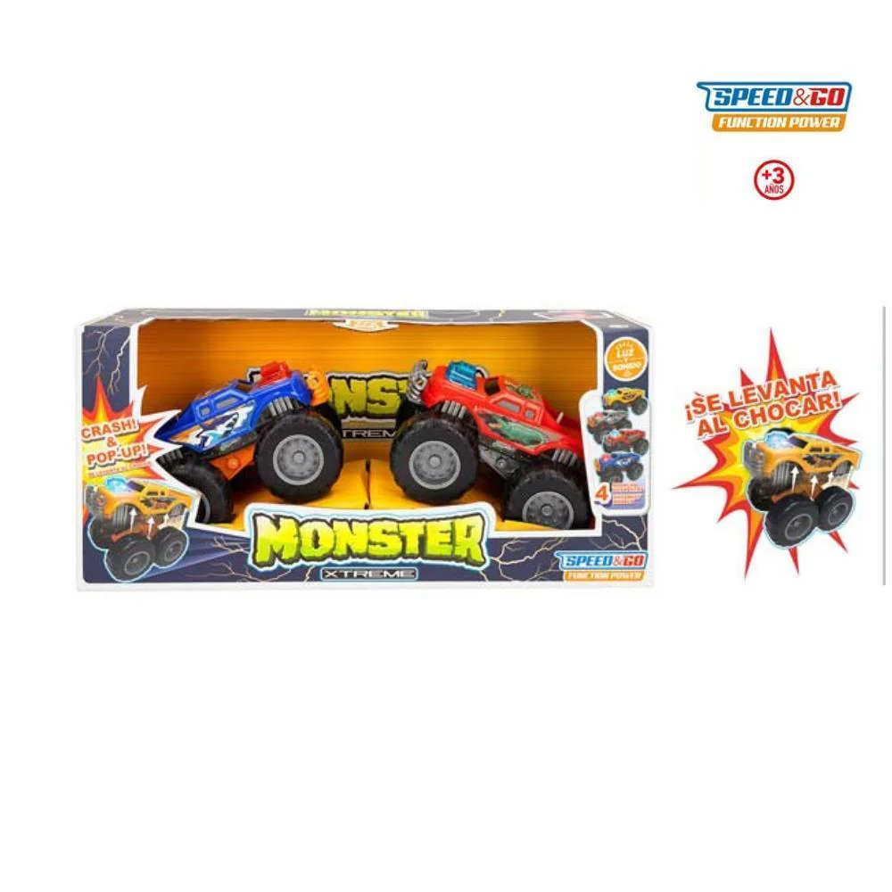 Pack 2 Camiões Speed&Go Monster Xtreme Crash Luz e Som - Image 2