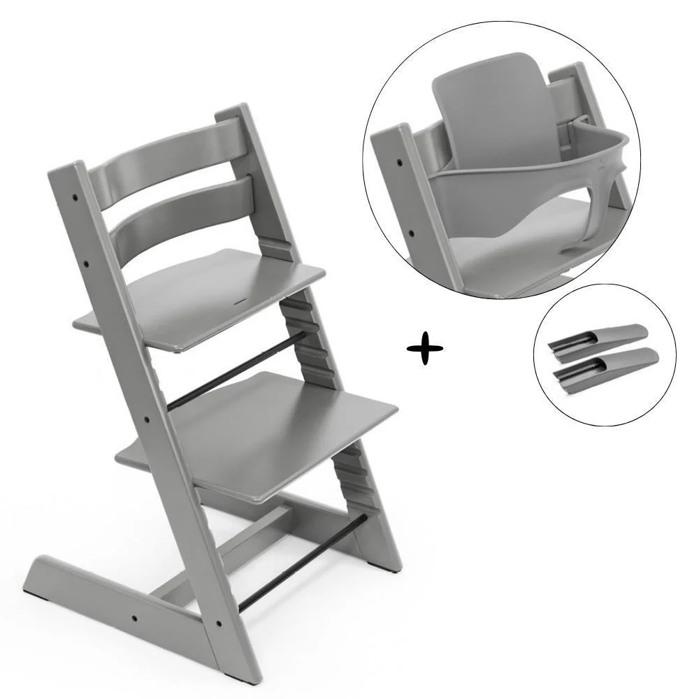 Pack Cadeira da Papa Tripp Trapp em Madeira Storm Grey + Baby Set² Storm Grey