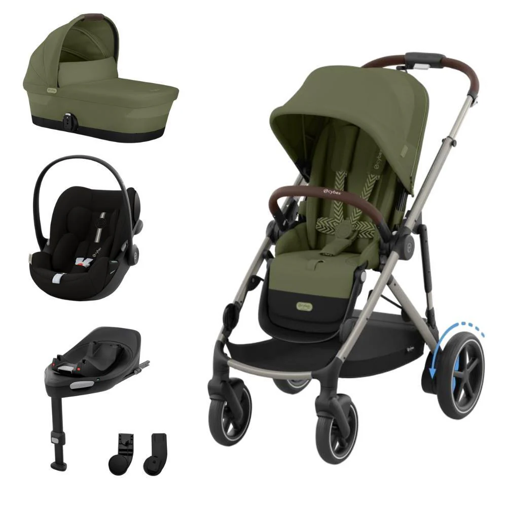 Pack Cybex e-Gazelle S TPE + Alcofa Gazelle S Moss Green + Cloud G Plus Cloud G i-Size Plus Moon Black 40-87 cm + Adaptadores + Base Isofix G