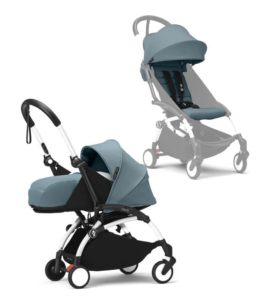 Pack Stokke Chassis Yoyo³ White+ Color Pack +6M Aqua + Pack Recém-Nascido 0+ Aqua