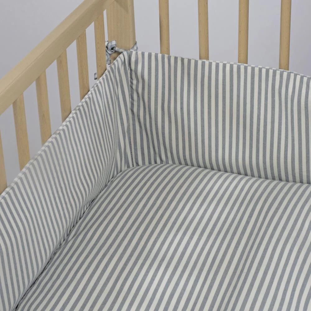 Protetor para Berço de 120x60cm Walking Mum Praliné Vichy/Strips Matcha - Image 5