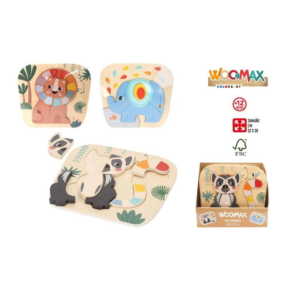 Puzzle de Encaixe Animais da Selva Woomax em Madeira - Image 2
