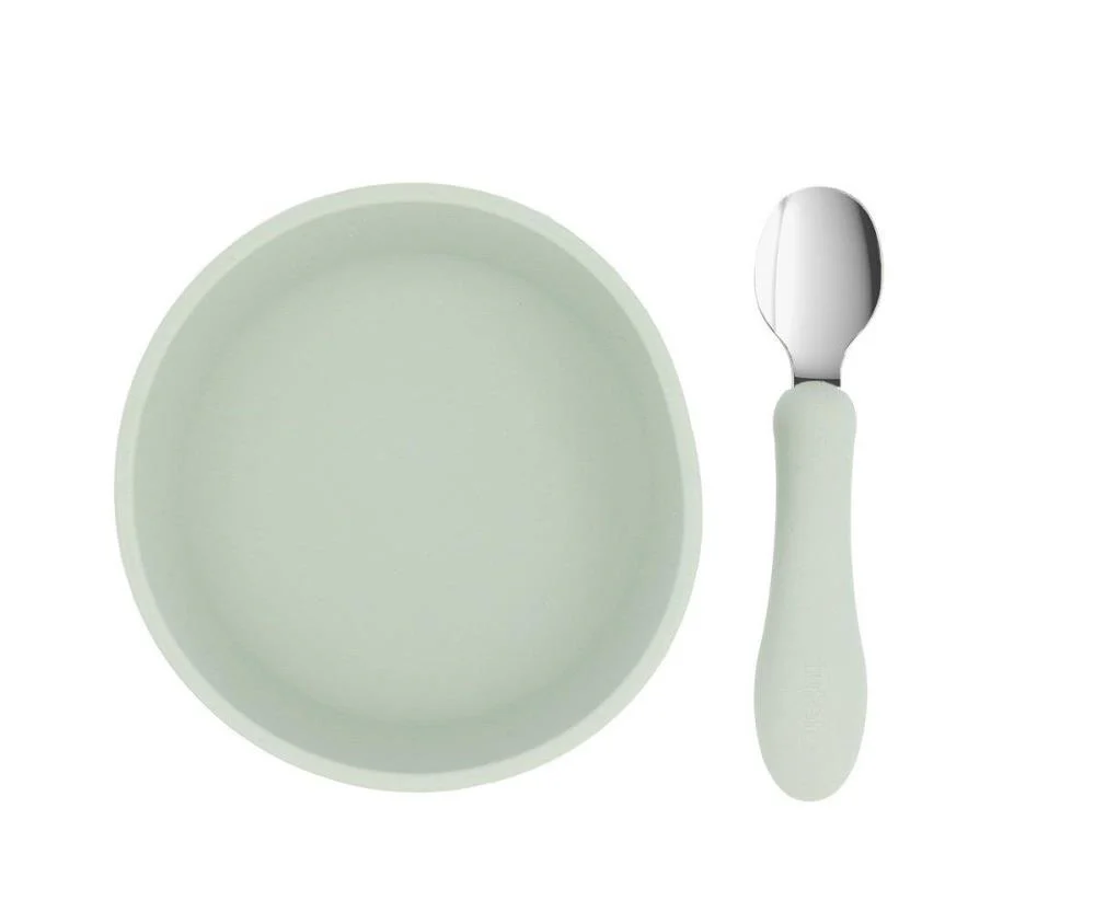 Taça em Silicone com Ventosa e Colher em Inox Tutete Sage - Image 2