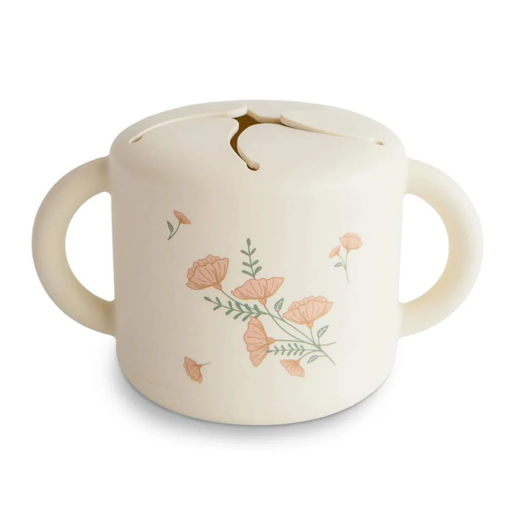 Taça para Snacks em Silicone Mushie Pink Flowers