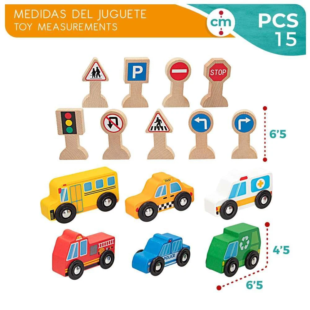 Veículos e Sinais de Trânsito em Madeira 15 Peças - Image 6